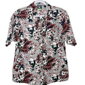 Lifted Research Group Large Button Up Shirt Casual Tropical Black Red Hawaiian